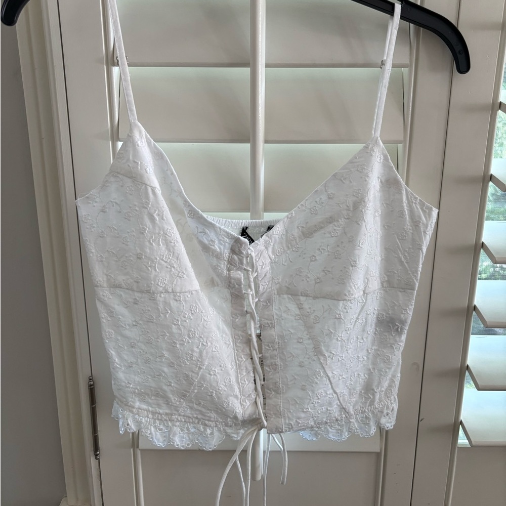 NWT ZARA Lace Up white top